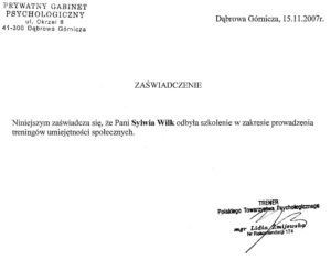 Szkolenie w zakresie prowadzenia treningów umiejętności społecznych1